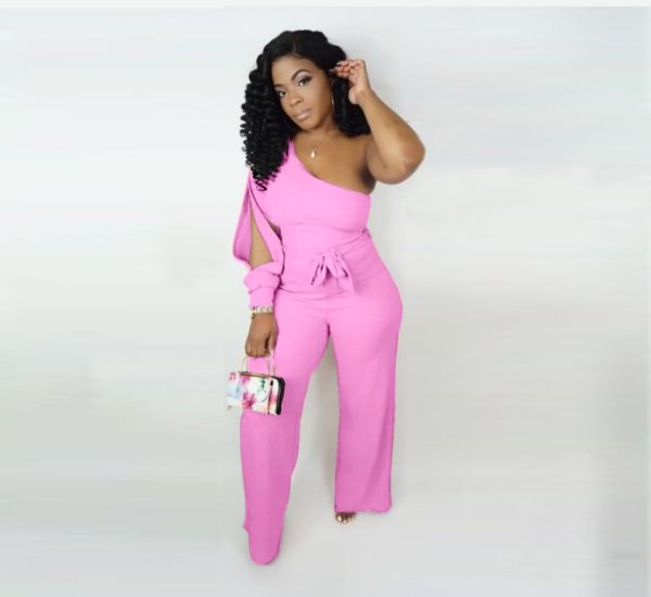 41sVvdfWXFL.jpg Women's Sexy One Shoulder Slit Sleeve High Waist One Piece Pant Outfit Wide Leg Jumpsuit Romper