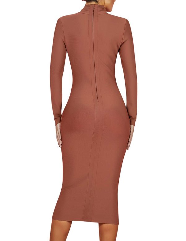 Women's Deep Plunge V Neck Long Sleeves Draped Knee Length Bodycon Bandage Dress