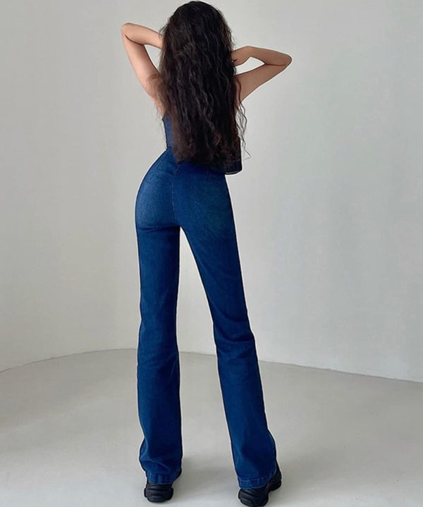 519KMyao5SL.jpg Denim Jumpsuit for Women Sexy Slim Fit Zipper Sleeveless V-Neck High Waist Fashion Jean Pants Rompers