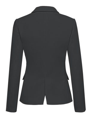Womens Notched Lapel Pockets Button Work Office Blazer Jacket Suit
