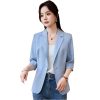 Women Spring Summer Elegant OL Thin Blazer Neck Half Sleeve Solid Suits Coats Office Work Jacket Tops