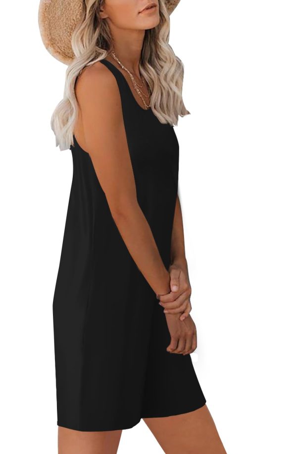 Womens Summer Casual Sleeveless Rompers Tank Crewneck Wide Leg Loose Shorts Jumpsuit Overalls with Pockets
