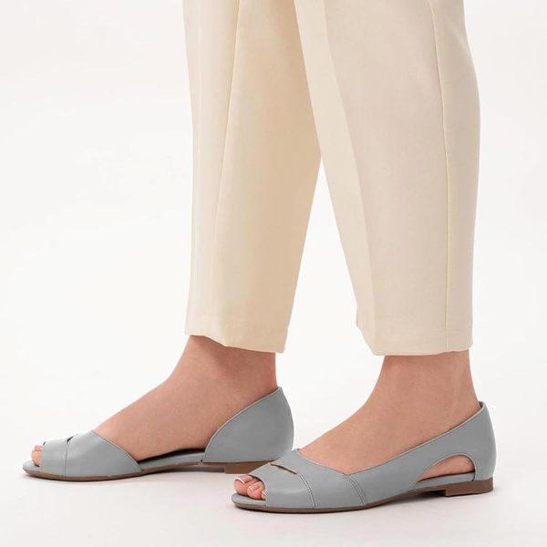 Women Open Peep Toe Flat Shoes Slip On Cutout Flat Sandals Round Toe Matte Leather Ballet Flats Office Work Comfort Flat Heel