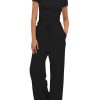 Women's 2 Piece Outfits Lounge Sets Ruched Short Sleeve Tops High Waisted Wide Leg Pants Tracksuit Sets