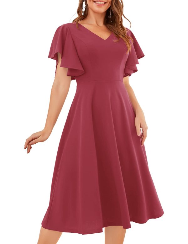 Women's Formal Cocktail Wedding Guest Dress for Women 2025 Short Sleeve Fit and Flare Tea Party Dresses