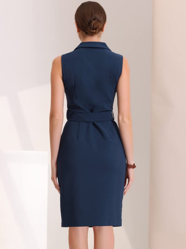 Women's Blazer Dresses Summer Sleeveless Notched Lapel Double Breasted Belted Work Office Dress