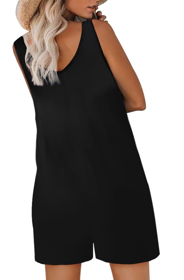 Womens Summer Casual Sleeveless Rompers Tank Crewneck Wide Leg Loose Shorts Jumpsuit Overalls with Pockets