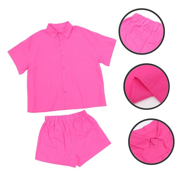 Women's Solid Short Sleeve Shirt Shorts Suit Set Summer Outfit for Women