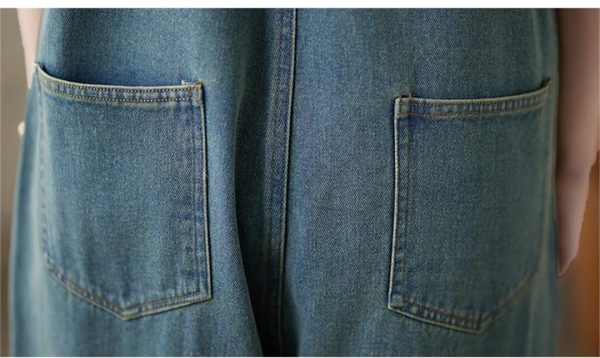 Women Irregular Denim Jumpsuits Sleeveless Loose Buttons Vintage Wide Leg Jumpsuits