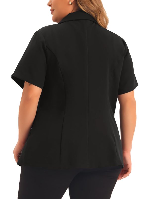 Plus Size Casual Blazers for Women Short Sleeve Notched Lapel Button Work Office Blazer Suit Jacket
