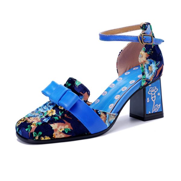 Women's Chunky Low Block Heels Mary Jane Summer Leather Closed Toe Work Pumps Comfortable Round Toe Dress Wedding Shoes Square