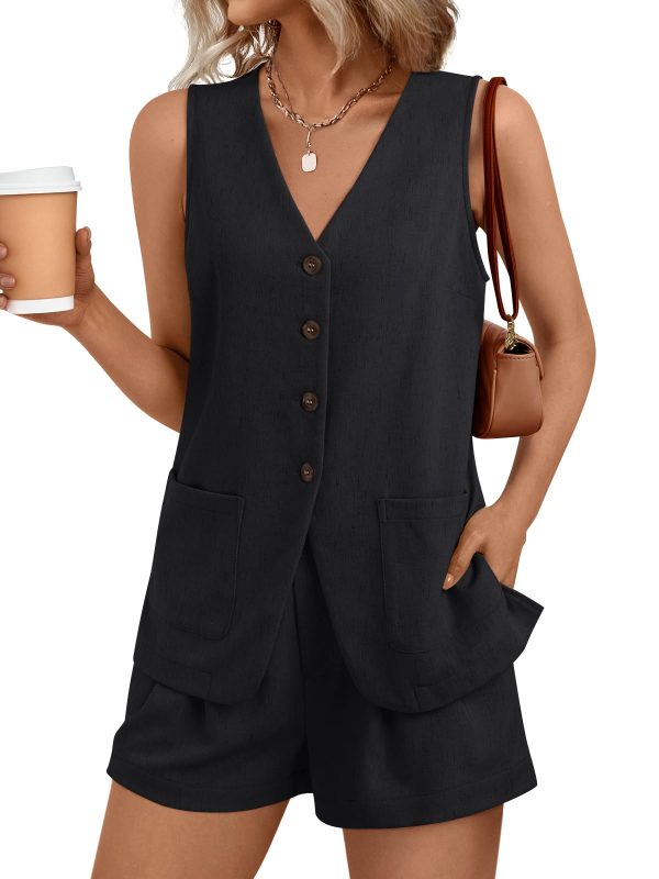 Summer Sets for Women Two Piece Vacation Outfits Short Set Button Down Business Casual Dressy 2 Piece Clothes 2025