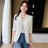 Women Spring Summer Elegant OL Thin Blazer Neck Half Sleeve Solid Suits Coats Office Work Jacket Tops