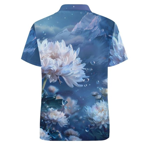 White Floral Landscape Womens Polo Shirts Short Sleeve Golf Shirts Casual Tennis Shirts for Work Business