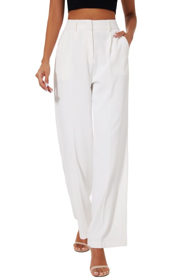 Women Suit Pants Wide Leg Pants High Elastic Waisted in The Back Business Work Trousers Long Straight