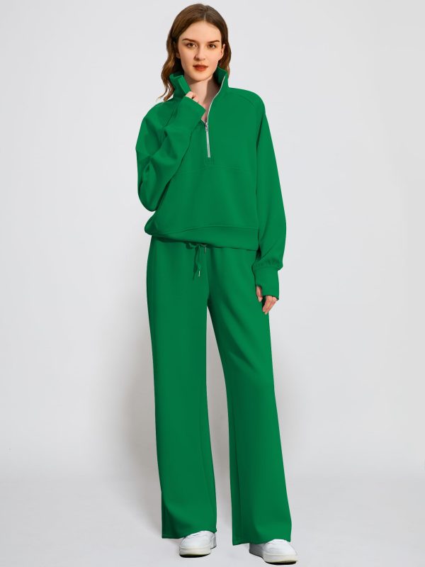 Women's 2 Piece Outfits Lounge Set 2025 Oversized Half Zip Sweatshirt Wide Leg Sweatpant Set Sweatsuit Tracksuit