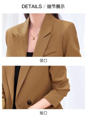 Women 2 Button Office Long Sleeve Solid Coats Turn Down Collar Vintage Jacket Loose Blazer