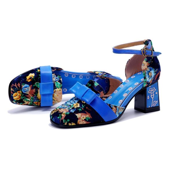 Women's Chunky Low Block Heels Mary Jane Summer Leather Closed Toe Work Pumps Comfortable Round Toe Dress Wedding Shoes Square