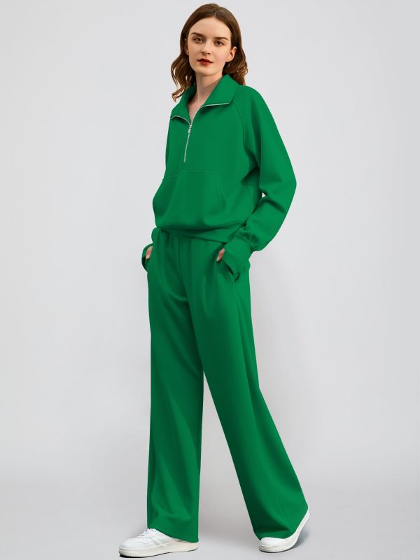 Women's 2 Piece Outfits Lounge Set 2025 Oversized Half Zip Sweatshirt Wide Leg Sweatpant Set Sweatsuit Tracksuit