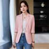 Women Spring Summer Elegant OL Thin Blazer Neck Half Sleeve Solid Suits Coats Office Work Jacket Tops