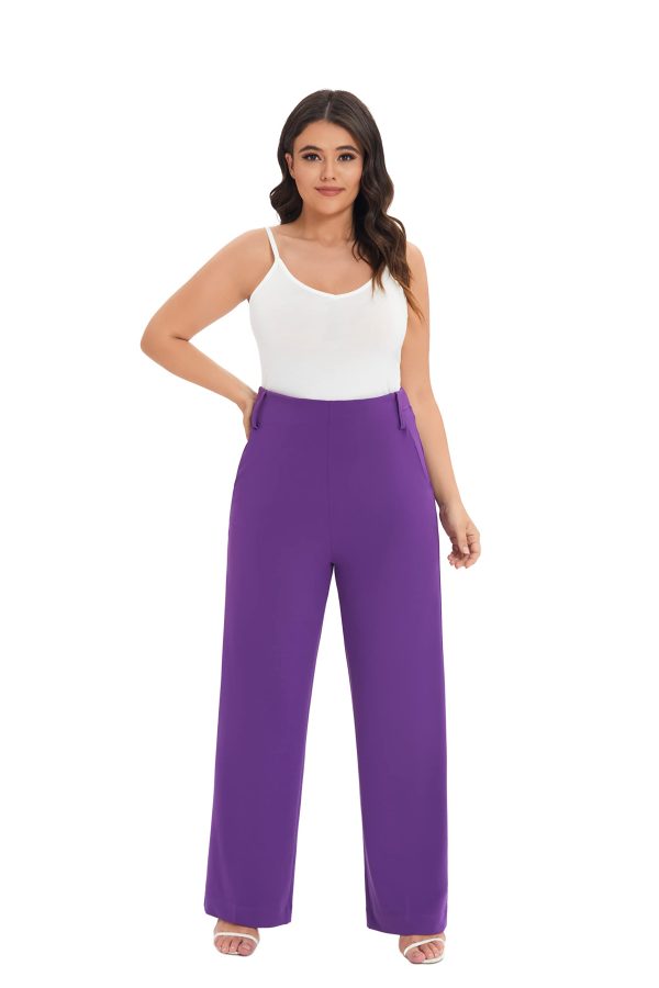 Women's Casual High Waisted Wide Leg Dress Pants with Pockets and Belt