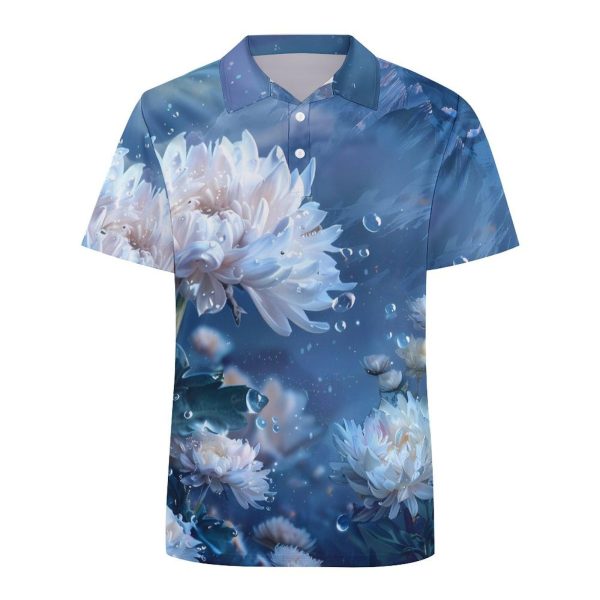 White Floral Landscape Womens Polo Shirts Short Sleeve Golf Shirts Casual Tennis Shirts for Work Business