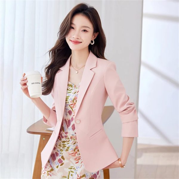 61v2Su7Zs4L.jpg Women Clothes Button Coats Overwea Hot Black Pink Solid Slim Jacket