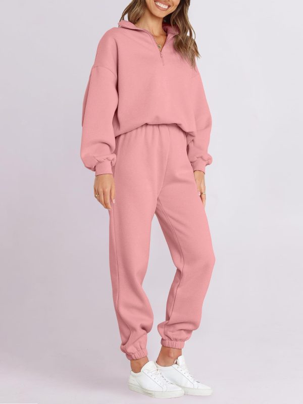 Women 2 Piece Outfits Sweatsuit Oversized Half Zip Sweatshirt Jogger Sweatpants Tracksuit Lounge Set 2024 Clothes