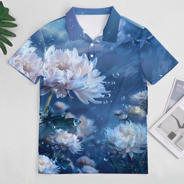 White Floral Landscape Womens Polo Shirts Short Sleeve Golf Shirts Casual Tennis Shirts for Work Business