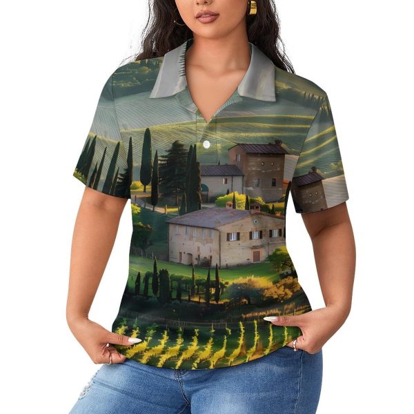 Tuscany Vineyard Womens Polo Shirts Short Sleeve Golf Shirts Casual Tennis Shirts for Work Business
