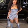 Women's Denim 2 Piece Outfits Button Tube Top and Cargo Shorts with Pockets Summer Sexy Jeans Shorts Set Tracksuits