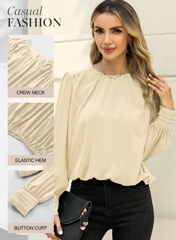 Women's Tops Blouses for Women Casual Long Sleeve Shirts Crew Neck Bohemian Solid Color Spring Work Business