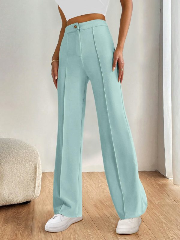 Straight Leg Pants Stretchy Button Business Casual Work Trousers Knit Elastic Waist Slacks