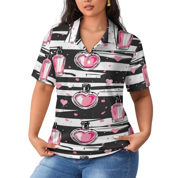 Make Up Theme Pattern with Perfume Womens Polo Shirts Short Sleeve Golf Shirts Casual Tennis Shirts for Work Business