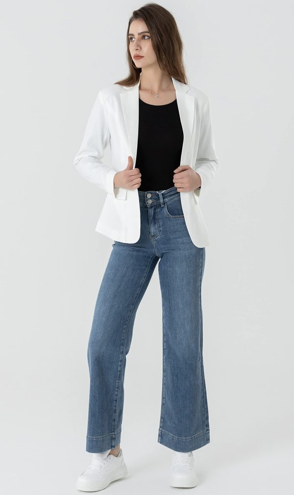 Womens One Button Blazer Lightweight Office Work Suit Jacket