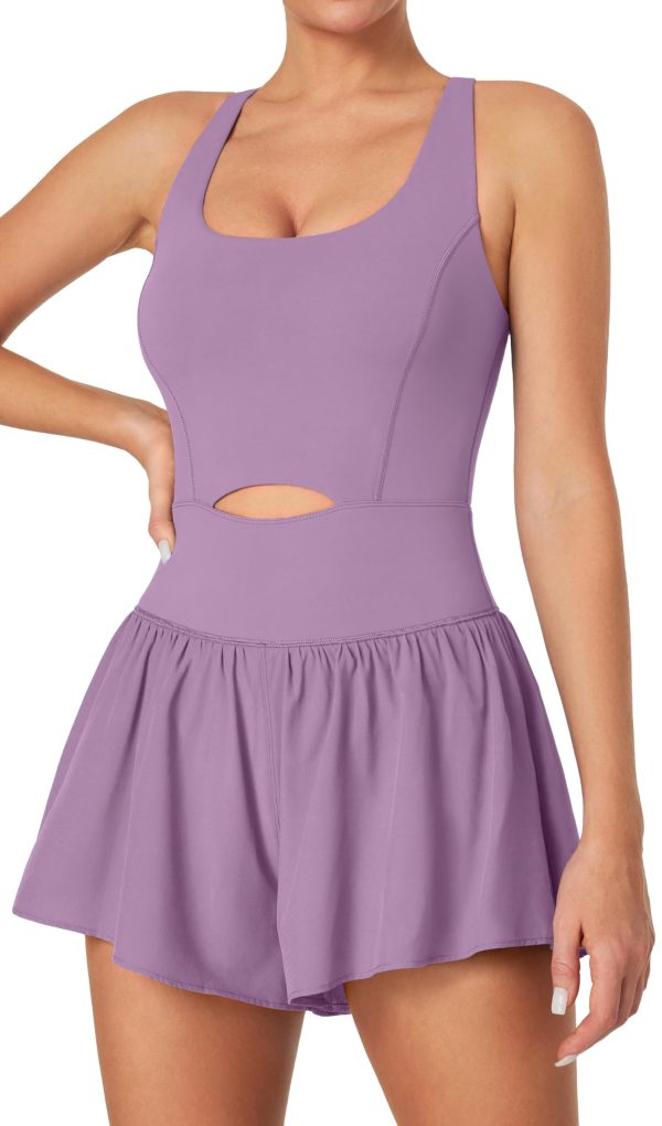 Workout Romper Tummy Control Padded Athletic Romper with Shorts Running Onesie Jumpsuits Summer Outfits Set Gym Clothes