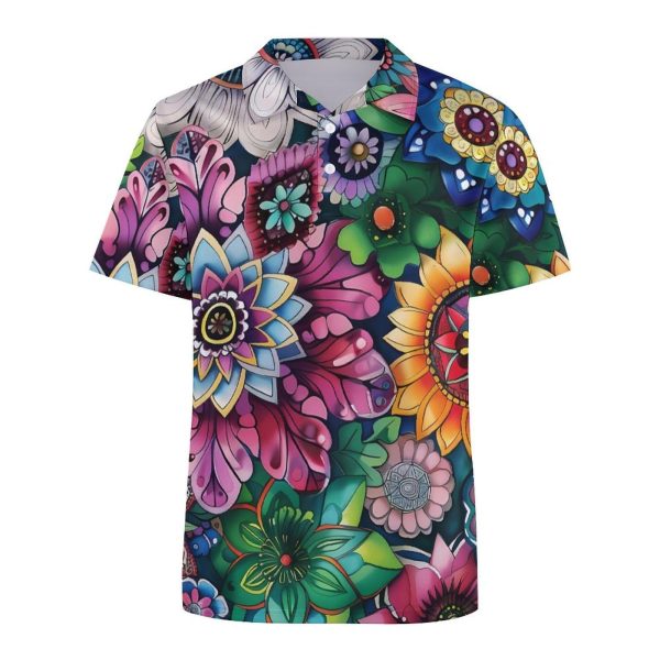 Boho Floral Colorful Flowers Womens Polo Shirts Short Sleeve Golf Shirts Casual Tennis Shirts for Work Business