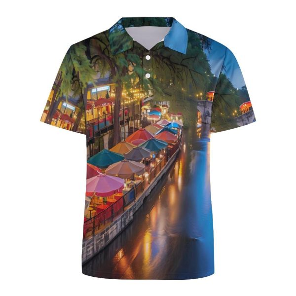 Antonio River Walk Landscape Womens Polo Shirts Short Sleeve Golf Shirts Casual Tennis Shirts for Work Business