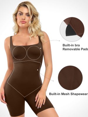 Shapewear Jumpsuits for Women Built In Shapewear Workout Shorts Rompers Tummy Control Bodysuit Yoga Outfits 2024
