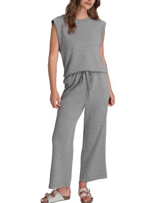 Two Piece Sets for Women Casual Travel Vacation Outfits Summer Wide Leg Crop Pants Lounge Sets