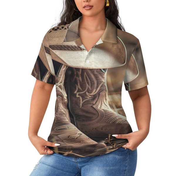Western Vintage Denim Style Womens Polo Shirts Short Sleeve Golf Shirts Casual Tennis Shirts for Work Business