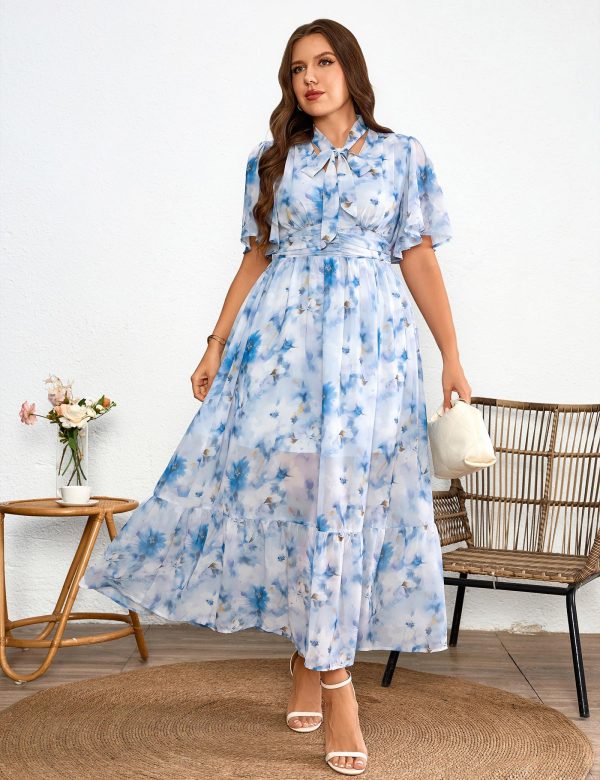 Women's 2025 Floral Summer Dress Smocked V Neck Boho Plus Size Beach Party Wedding Guest Ruffle Long Dresses