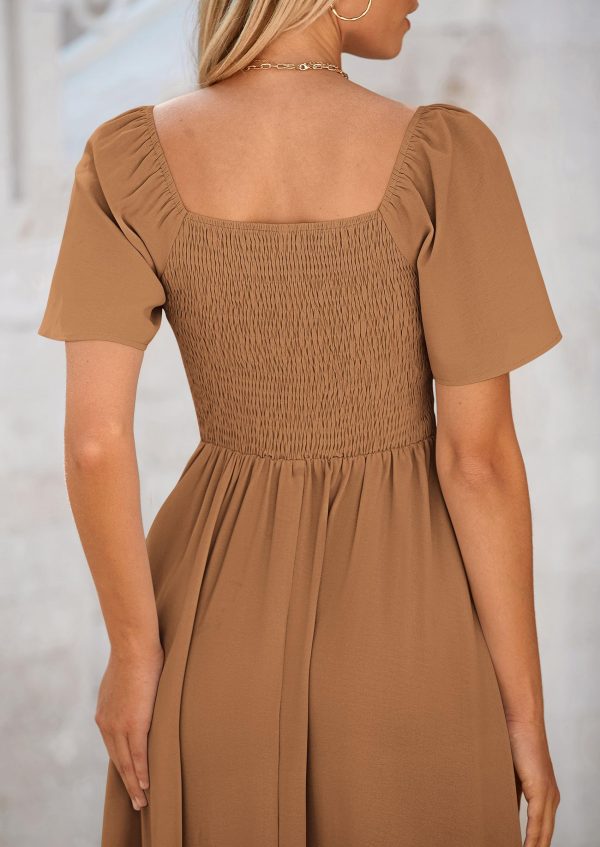 2025 Summer Dress for Women Casual Short Sleeve Bow Tie V Neck Ruffle Midi Flowy Dresses