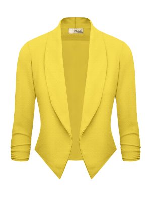 Lightweight Open Front Cardigan Classic Ruched Sleeve Work Office Blazer Suit Jackets