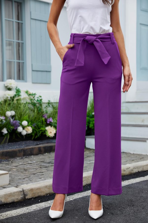 Women's Casual High Waisted Wide Leg Dress Pants with Pockets and Belt