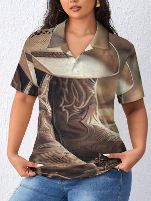 Western Vintage Denim Style Womens Polo Shirts Short Sleeve Golf Shirts Casual Tennis Shirts for Work Business