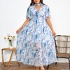 Women's 2025 Floral Summer Dress Smocked V Neck Boho Plus Size Beach Party Wedding Guest Ruffle Long Dresses