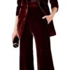 Womens Pant Suit Velvet 2 pcs Peak Lapel Double Breasted Women's Suiting for Work Professional