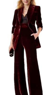 Womens Pant Suit Velvet 2 pcs Peak Lapel Double Breasted Women's Suiting for Work Professional