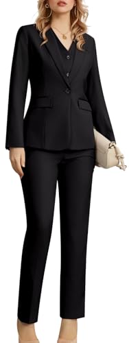 Women's 3 Piece Suit Lady Business Casual Office One Button Slim Fit Blazer Jacket Vest Pants Set